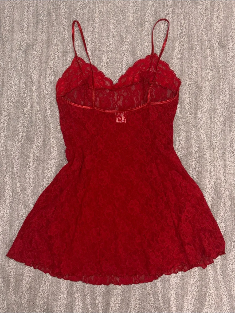 VTG Arianne Red Lace Mini Slip Dress Babydoll Sheer Fairy Y2K Women’s Sz L